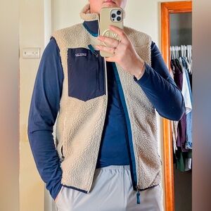 Patagonia Cream and Navy Sherpa Vest
